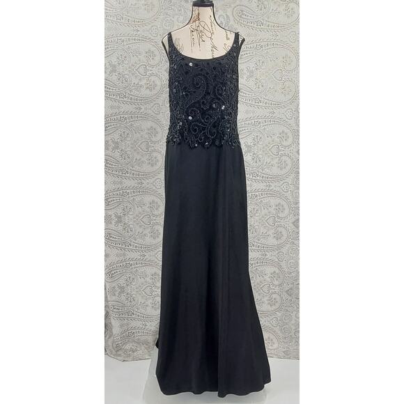 Carmen Marc valvo black beaded sequin silk trumpet gown black Sz 14 wedding - Picture 2 of 13